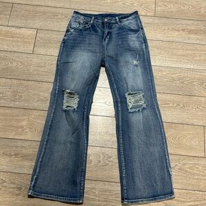 Women's Ripped High Waisted Flared Jeans Wide Leg Destroyed Denim